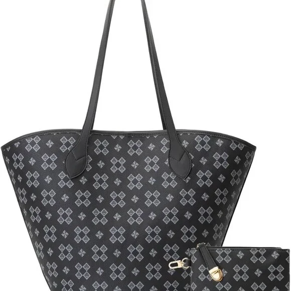 Women's Vegan Leather Tote Shoulder Handbag Set with Wallet for Daily Use - Picture 1 of 8